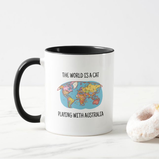 CANECA O MUNDO É UM GATO BRINCANDO COM A AUSTRÁLIA (Com Donut)