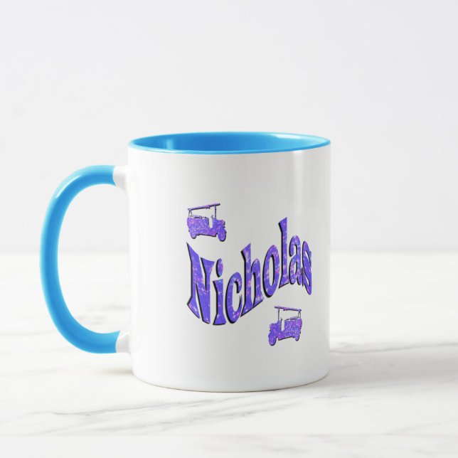 Caneca O Nome Do Nicholas Com Caminhões De Fogo, (Esquerda)