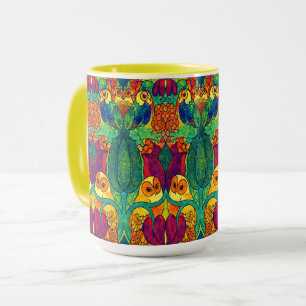 Caneca O padrão Owl Retro Art Nouveau de Voysey