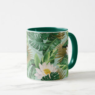 Caneca O padrão tropical de copia do Lotus branco