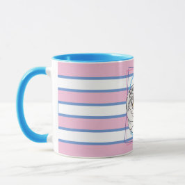 Caneca O Palomino (listras azuis, rosa e branca)