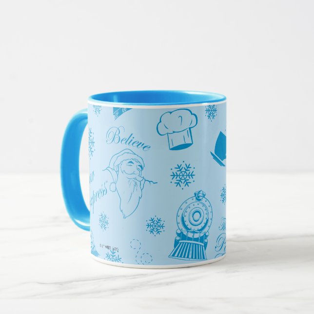 Caneca O Polar Express | Padrão de Ícone de Feriado Azul (Frente Esquerda)