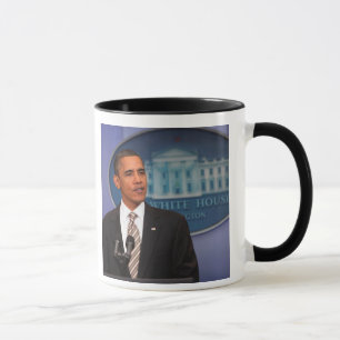 Caneca O presidente Barack Obama faz um anúncio
