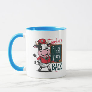 Caneca o primeiro dia de volta do professor. de volta à d