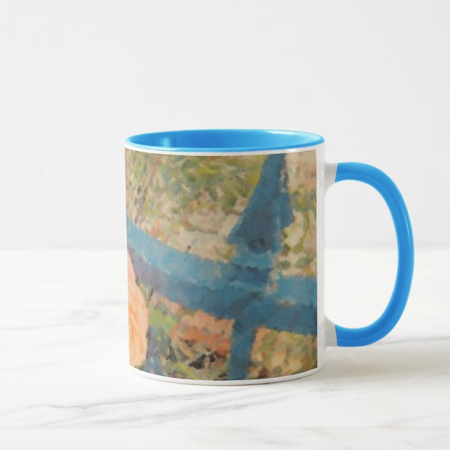 Caneca O rosa alaranjado atrás da cerca azul (Direita)