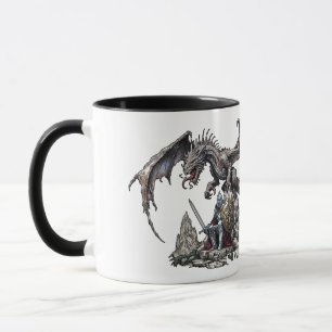 Caneca O Sentinela: Um Cavaleiro Guardando um Dragão Alad