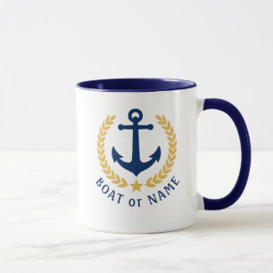 Caneca O seu barco ou nome Ancora o estilo Dourado Laurel
