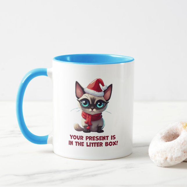 Caneca O Seu Presente Está No Gato De Natal Da Caixa De L (Com Donut)