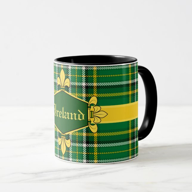Caneca O Tartan nacional de Ireland, personaliza com nome (Frente Esquerda)