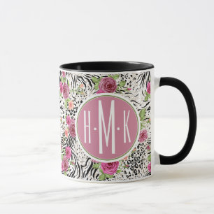 Caneca O teste padrão com animal imprime o monograma de