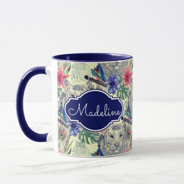 Caneca O teste padrão indiano | do tigre do estilo do (Esquerda)