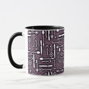 Caneca O teste padrão roxo de Steampunk do vintage fecha