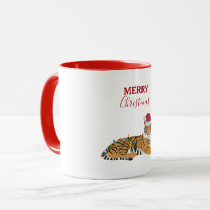 Caneca O Tigre de Natal é um animal engraçado com o Papai