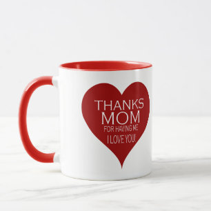 Caneca OBRIGADA MÃE POR ME TER Tido Coração Vermelho Tipo