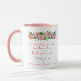 Caneca Obrigado Madrinha Dando Flores Rosa, Personalizada