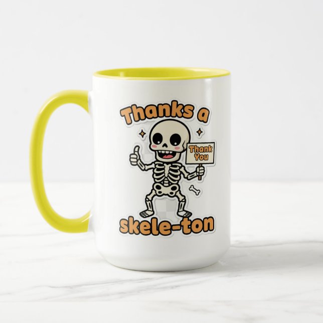 Caneca Obrigados a Skele-ton | Engraçado Skeleton Hallowe (Esquerda)