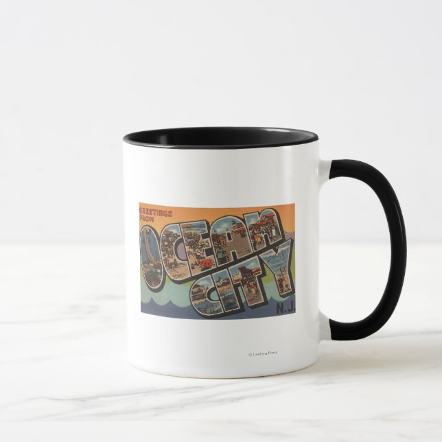 Caneca Ocean City, Nova Jersey - Cenas com Letras Grandes (Direita)