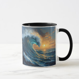 Caneca Ocean Wave Sunset Art – Abstract Sea Design 