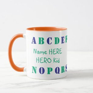 Caneca Oceano Verde Personalizado, Alfabeto Inglês Azul
