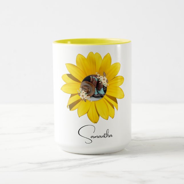Caneca Ocidental,Girassol Amarelo, Boots & Hat,Dia de as  (Centro)
