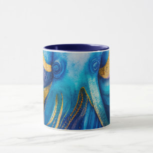 Caneca Octopus Dourado de Turquesa Azul