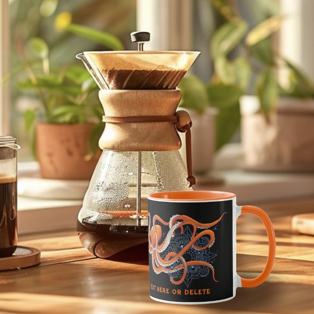 Caneca Octopus Orange Mandala Blue (Criador carregado)