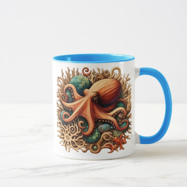 Caneca Octopus tocando tambores no oceano (Direita)