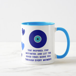 Caneca Óculos de Motivação Bonitos Vibes Mau Azul Coraçõe