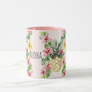Caneca Óculos de Sol Florais de Abacaxi Tropical
