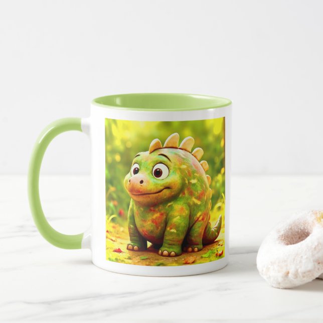 Caneca OddFriends - Poster de Dino Chubby Engraçado (Com Donut)