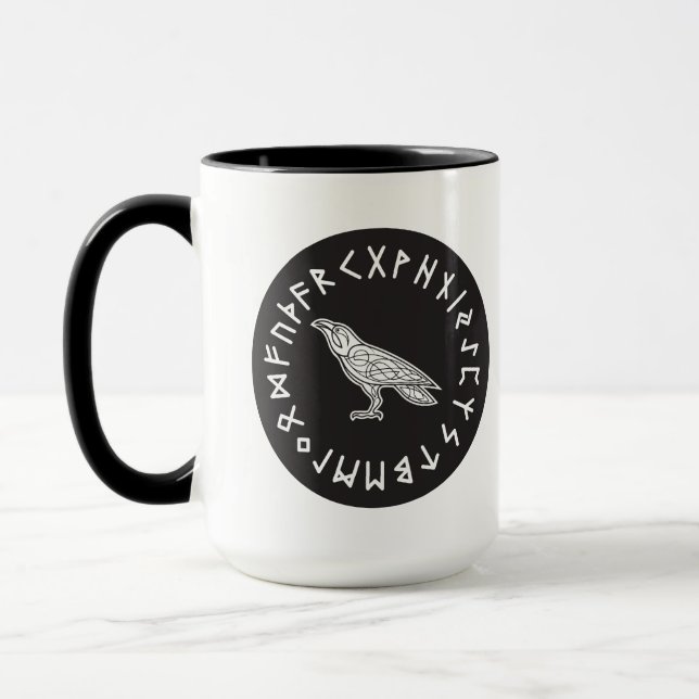 Caneca Odin Corvo Coruja Mitologia Viking runas rúnico (Esquerda)