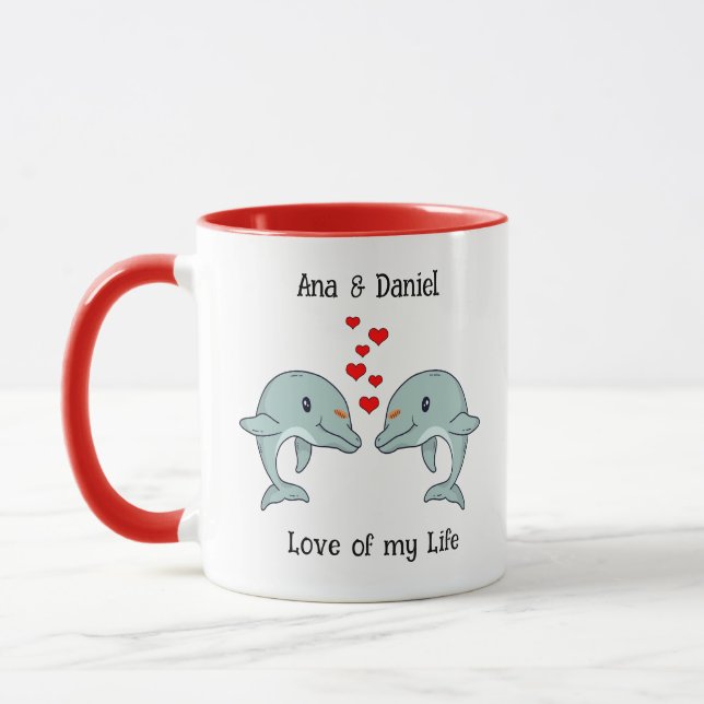 Caneca Oferta Personalizada de Casal de Golfinho Bonito (Esquerda)