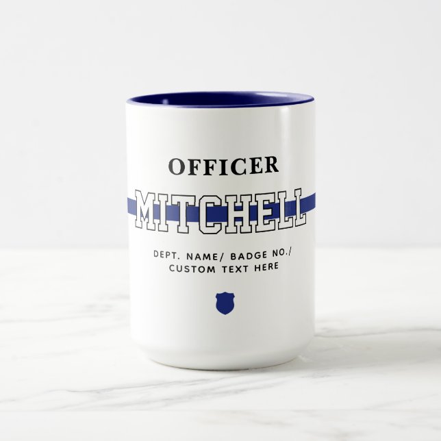 Caneca Oficial de Polícia Personalizado Linha Azul Fino (Centro)