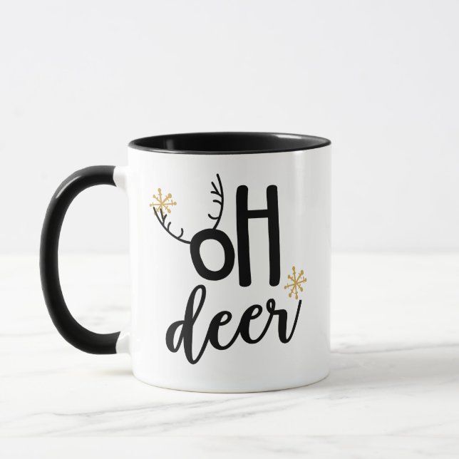 Caneca Oh Deer Reindeer Antler Flocos de Neve, Presente d (Esquerda)