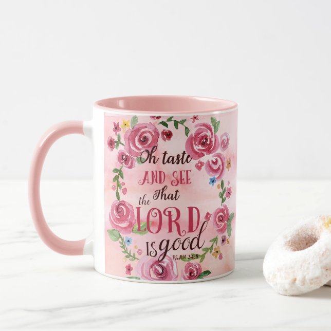 Caneca Oh o gosto e considera que o 34:8 do senhor Ser (Com Donut)