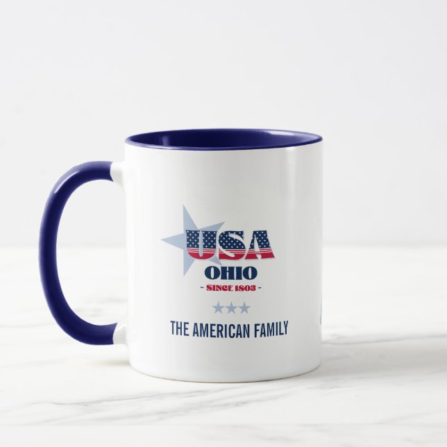 Caneca Ohio USA 1803 Blue Star Personalised Mug (Esquerda)