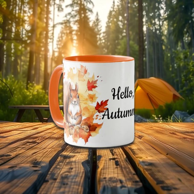 Caneca Olá, Autumn Cute Squirrel e Baby Fox (Criador carregado)