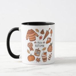 Caneca Olá Autumn Mug, Fall Vibes Mug, Retro Doodle