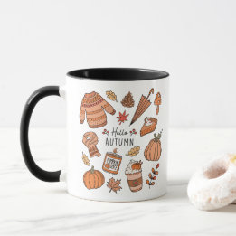 Caneca Olá Autumn Mug, Fall Vibes Mug, Retro Doodle