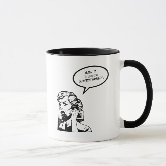 Caneca Olá!? É isto o MUNDO EXTERIOR?! Dona de casa retro (Direita)