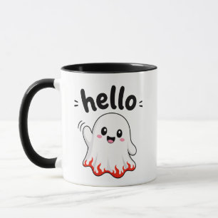 Caneca Olá Fantasma Fofo com Borda de Chama Fogueira