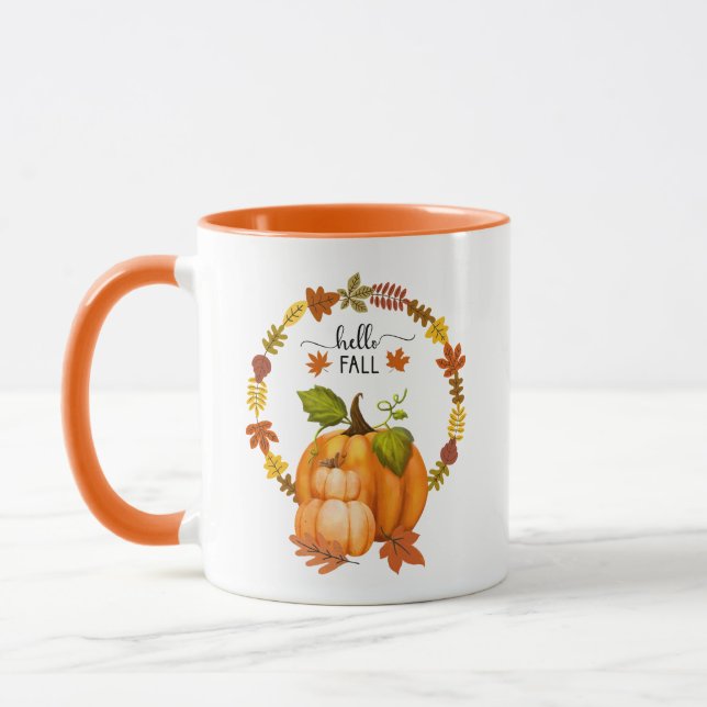 Caneca Olá, Folhas de outono e Cerâmica de Pumpkins (Esquerda)