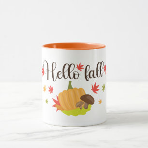 Caneca Olá Outono Abóbora e Cogumelos Outono
