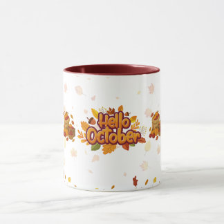Caneca Olá Outubro Folhas de Outono Abóbora Sazonal 