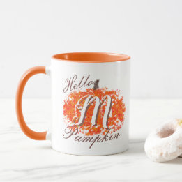 Caneca Olá, Pumpkin Monograma - Folhas de Abstrato