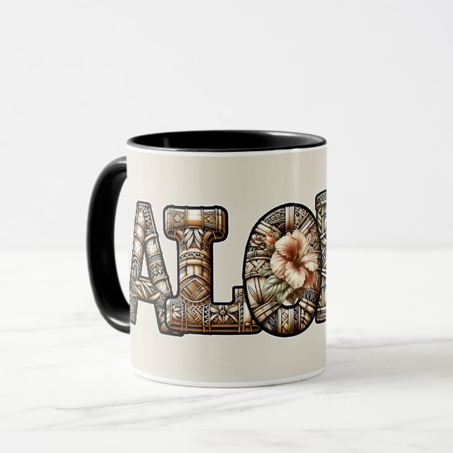 Caneca Olhar de bambu havaiano polinésio Aloha (Frente Esquerda)