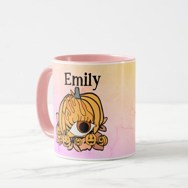 Caneca Olho Inclinado Da Pumpkin Retro Personalizado (Frente Esquerda)
