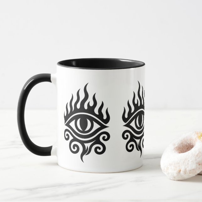 Caneca Olho tribal flamejante - Tatuagem de potência e vi (Com Donut)