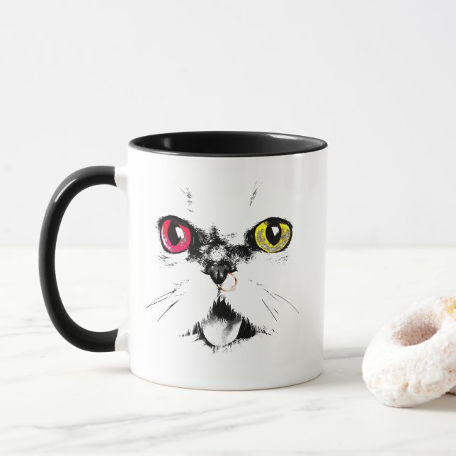 Caneca Olhos de Gato Pintados Artísticos (Com Donut)