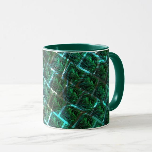 Caneca "Olhos enquadrados verdes", arranhões e grelha azu (Frente Esquerda)